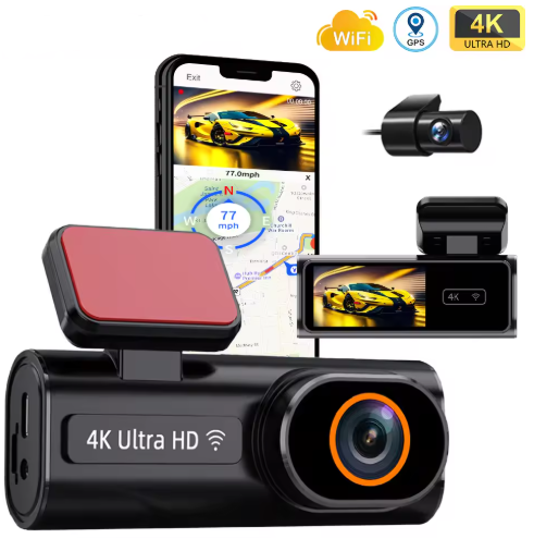 Front + Rear Dashcam DVR Kit (4K + 1080p + WiFi + SD Card Included)