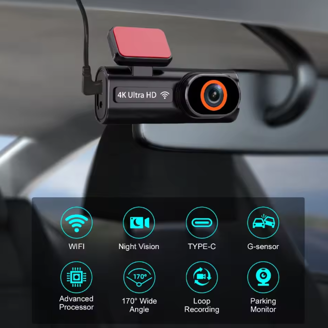 Front + Rear Dashcam DVR Kit (4K + 1080p + WiFi + SD Card Included)