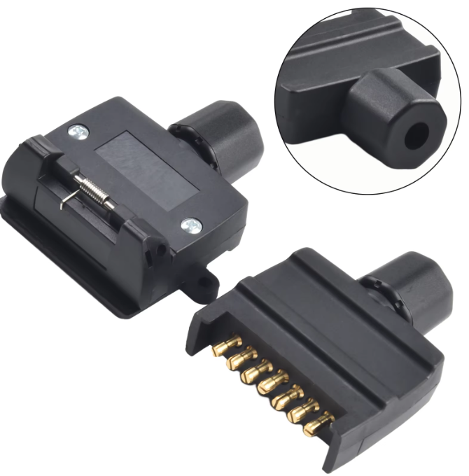 7-Pin Flat Trailer Plug Set (Male + Female Connector Plug)