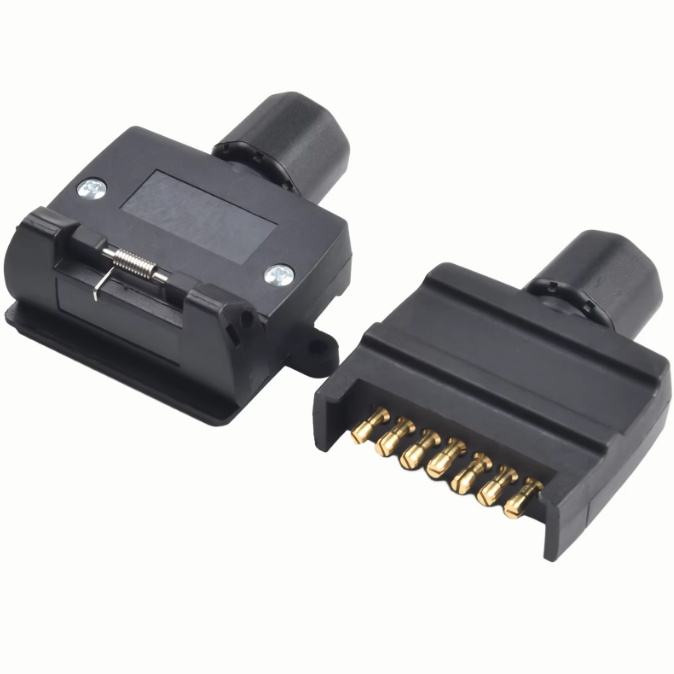 7-Pin Flat Trailer Plug Set (Male + Female Connector Plug)