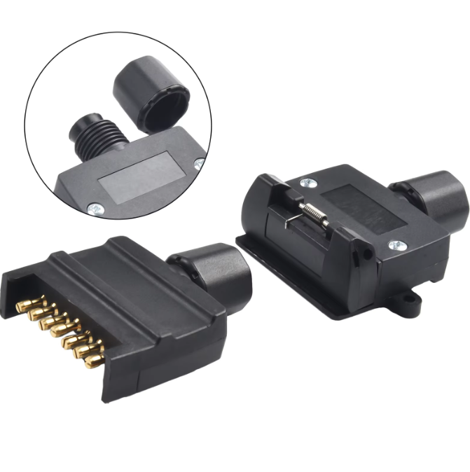 7-Pin Flat Trailer Plug Set (Male + Female Connector Plug)