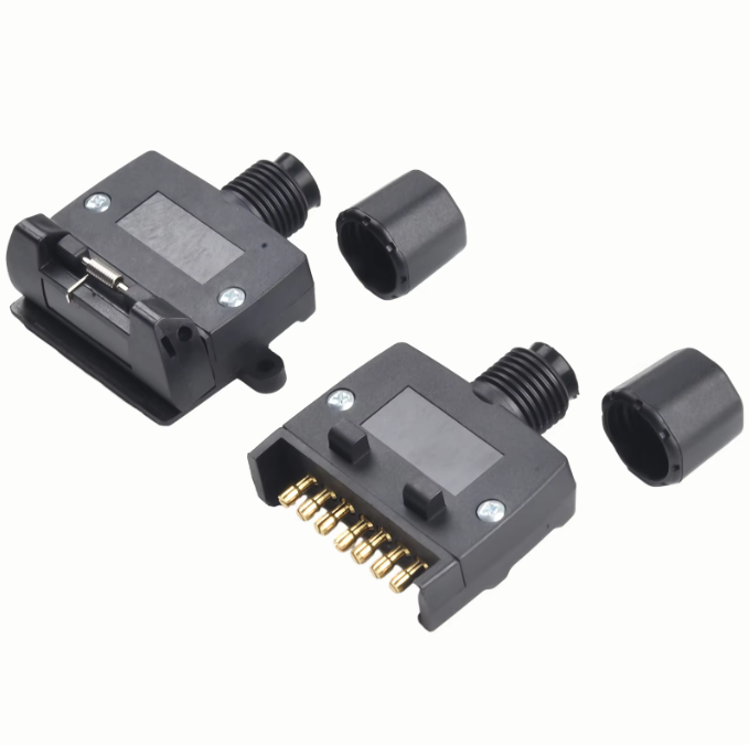 7-Pin Flat Trailer Plug Set (Male + Female Connector Plug)
