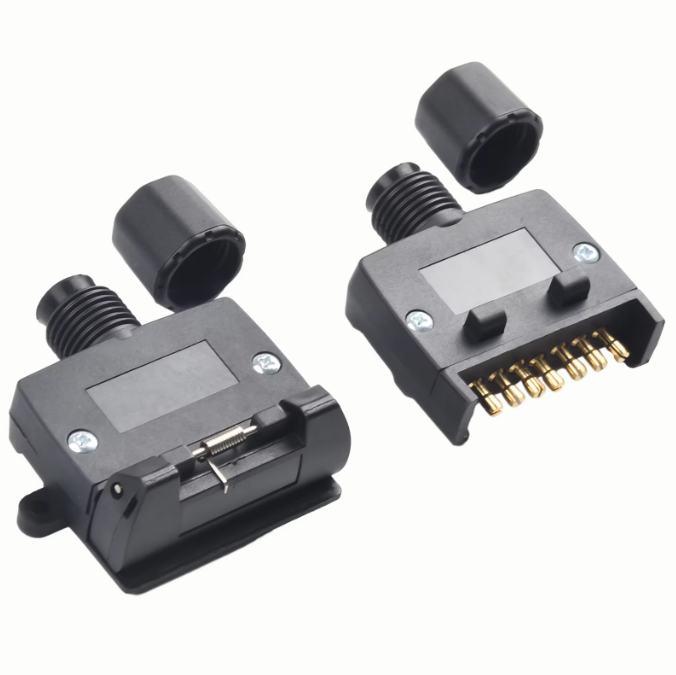 7-Pin Flat Trailer Plug Set (Male + Female Connector Plug)