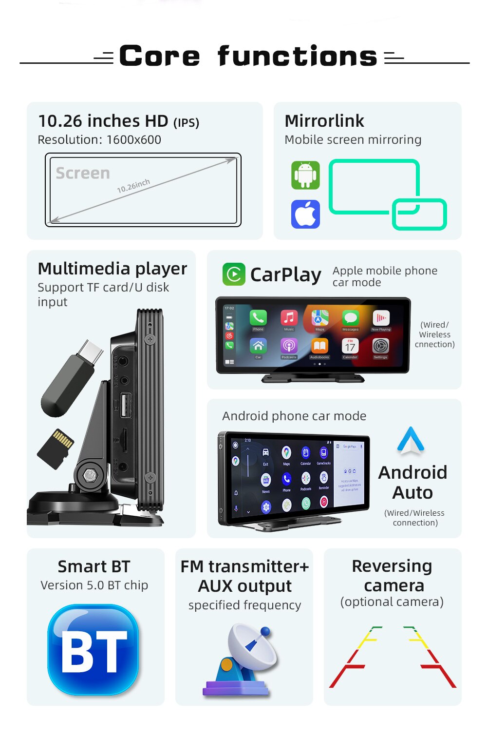 Universal Carplay / Android Auto Screen Display (+ Reversing Camera)