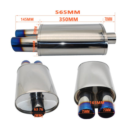 Twin / Dual Tip Exhaust Muffler - Multiple Colours & Sizes