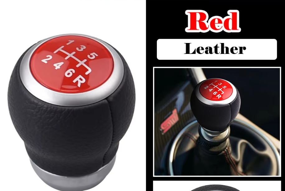 6 Speed Subaru STI Style Gear Knob - (Red Leather)