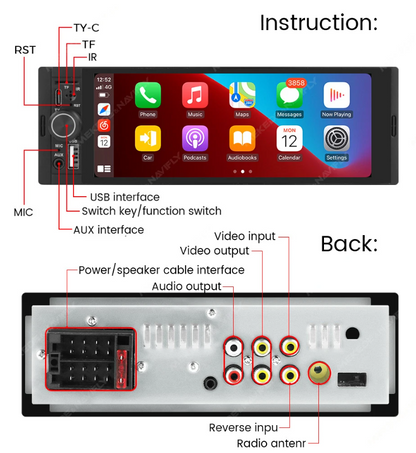 Single-Din Apple Carplay / Android Auto Headunit / Stereo (+ Reversing Camera)