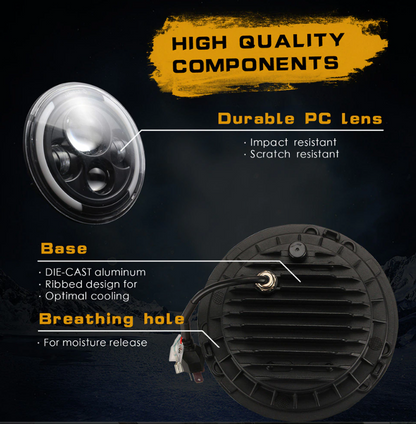 7" Halo Headlights Pair (Mx5, Mini, Jeep etc) 3/4 Halo