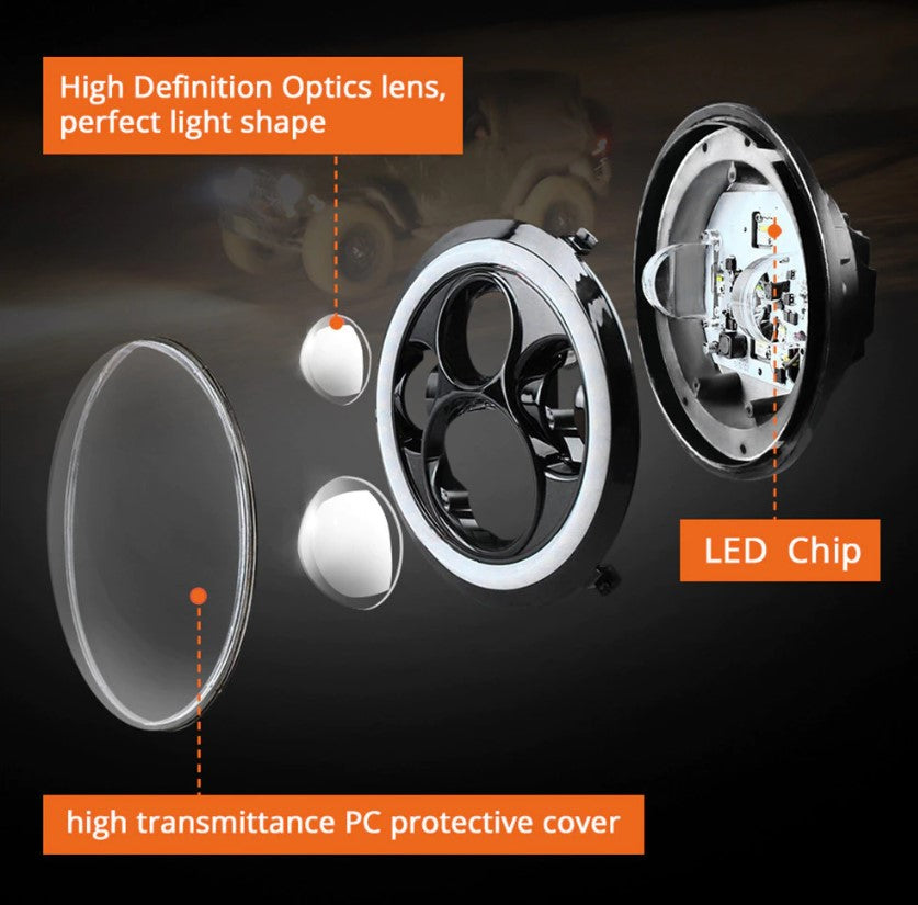 7" Universal Halo Headlights (Pair) - Boosted Kiwi