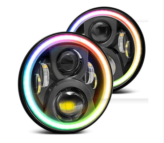 RGB LED 7" Halo Headlights Pair - Bluetooth (Mx5, Mini, Jeep etc) - Boosted Kiwi