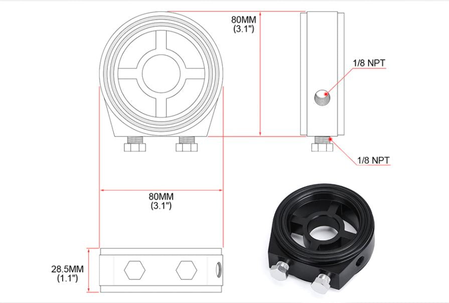 Oil Filter Sandwich Plate Adapter - Universal With Adapters - Boosted Kiwi