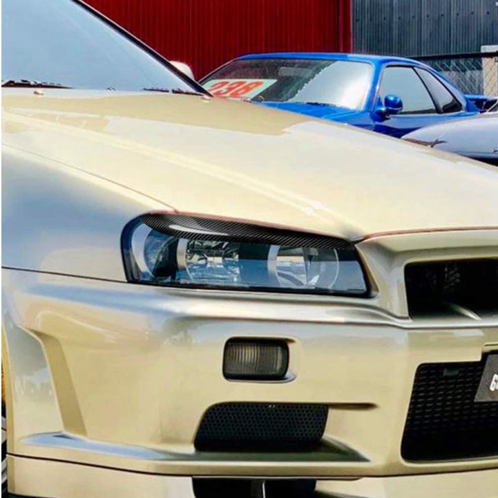 Nissan R34 Skyline Eyelids / Headlight Covers - Carbon Fiber - Boosted Kiwi