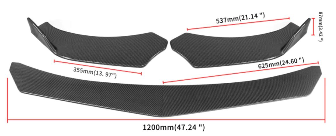 Universal Front Splitter Kit - 4 Piece (Multiple Colours) - Boosted Kiwi